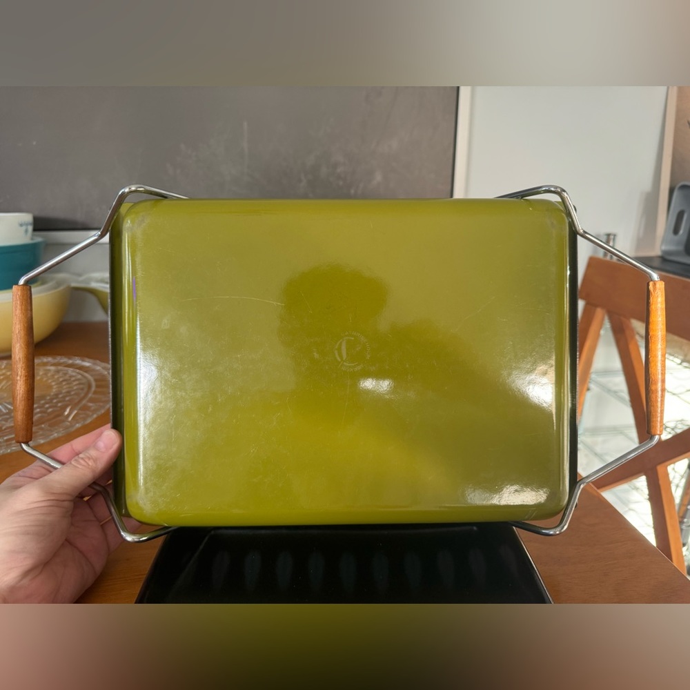 MCM Vintage Cathrineholm Lotus Casserole Baking Dish & Stand avocado green - Picture 4 of 14